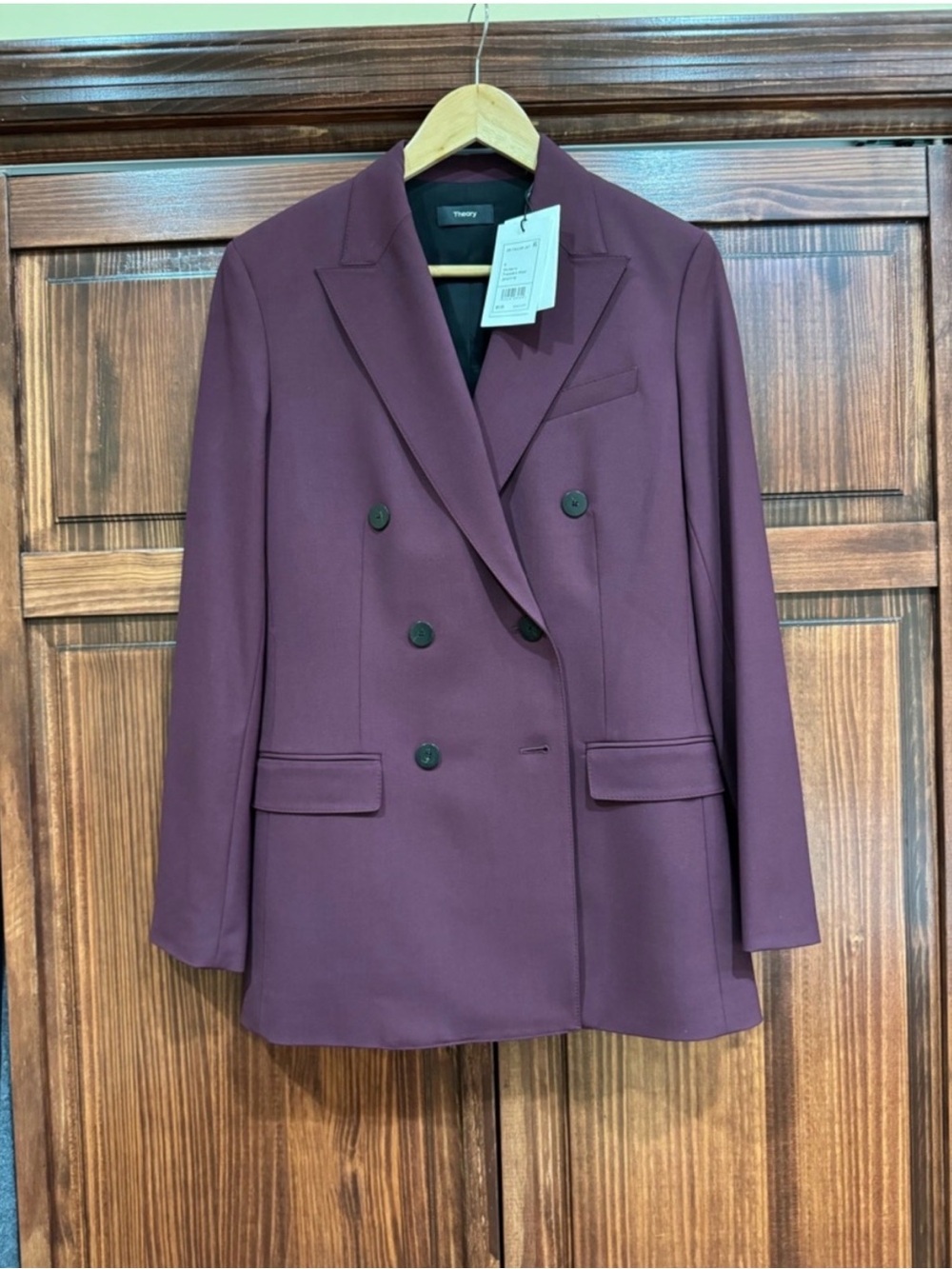 Theory Double-Breasted Blazer in Deep Plum